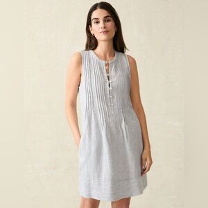 Faherty Dress Isha Mini Linen in Blue Striped XL